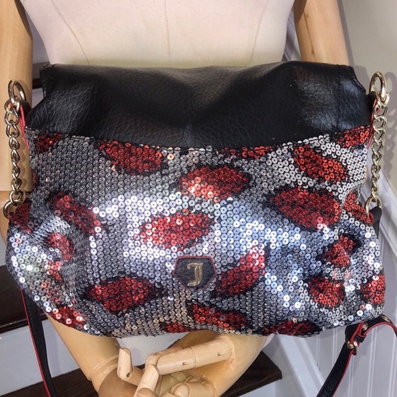 JUICY COUTURE Red Lipstick Kiss Lips Sequin Adjustable Crossbody Shoulder Bag - Picture 5 of 17